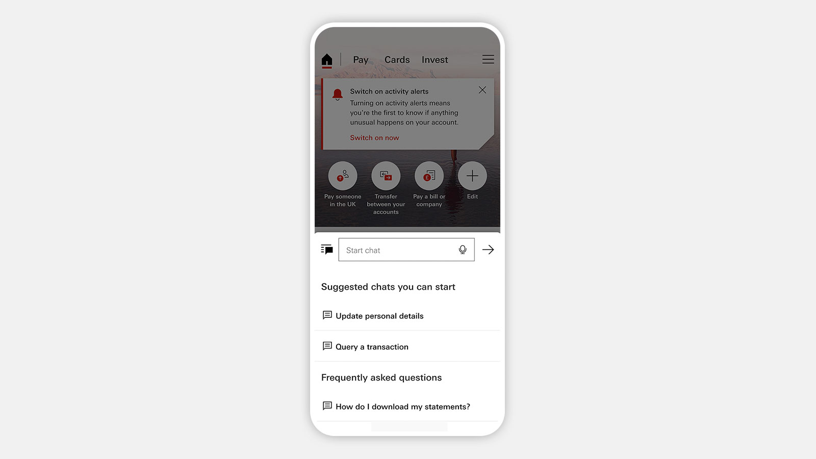 the HSBC UK App chat feature