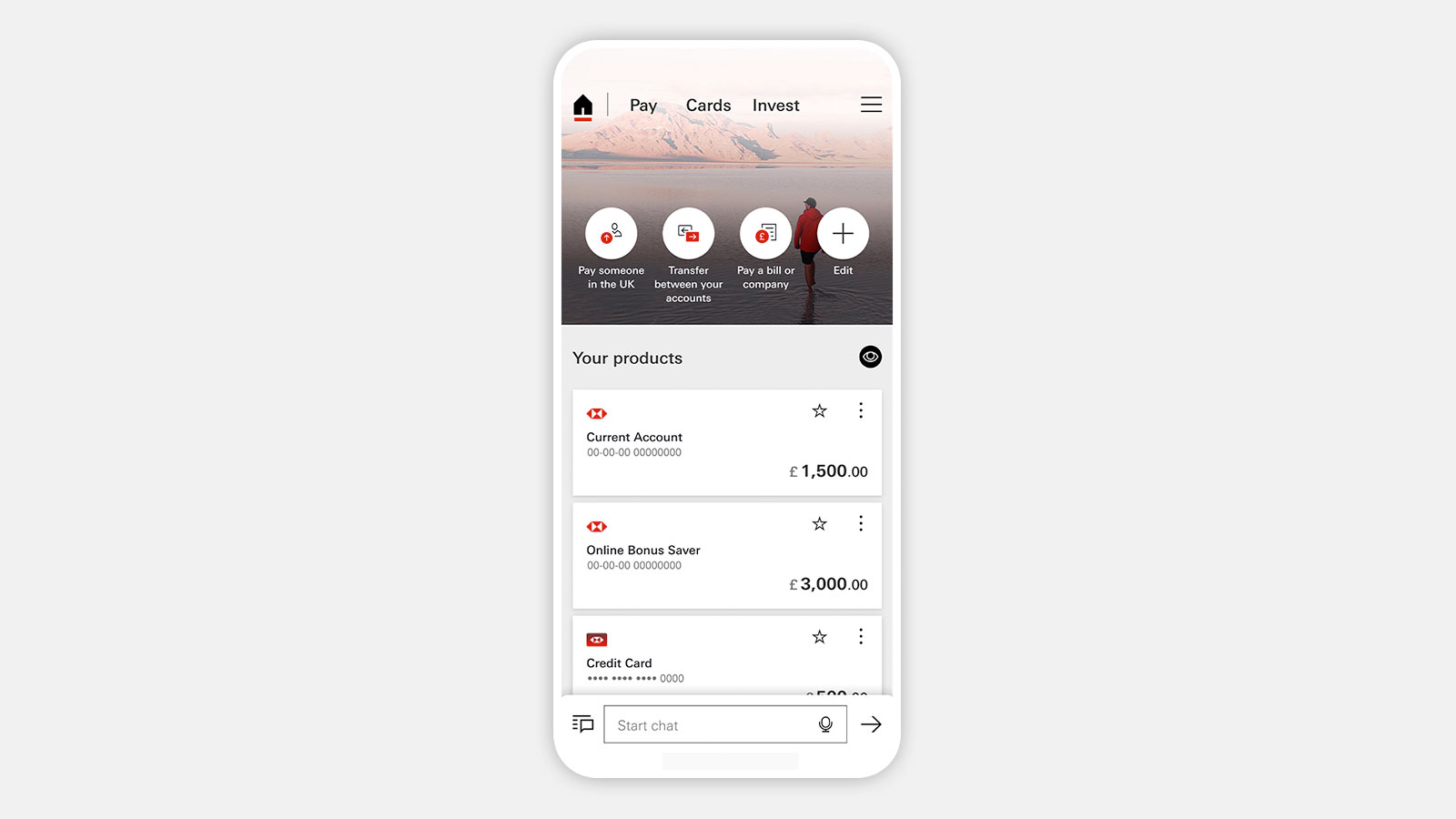 the HSBC UK App main screen