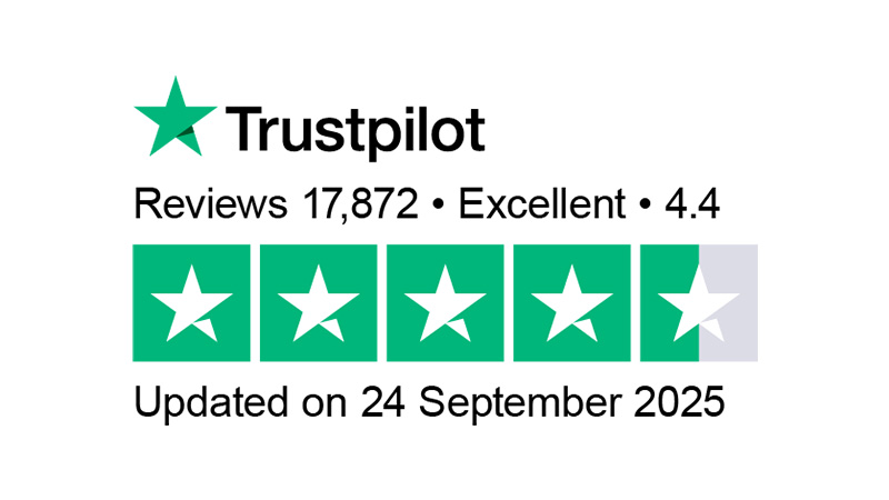 Trustpilot reviews 17,872+ | Rated 4.4 - Excellent | updated on 24 September 2025