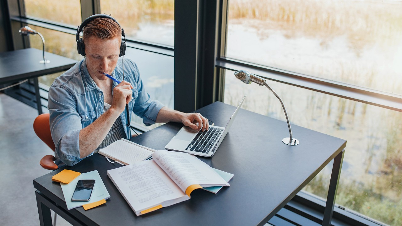 Student studying in library