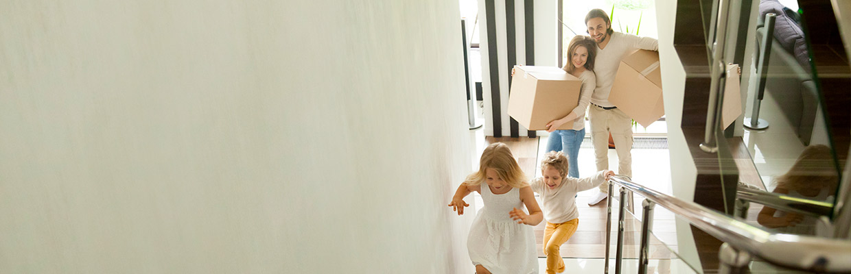 Kids running up the stairs