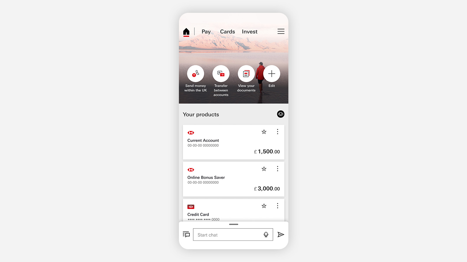 the HSBC UK App main screen
