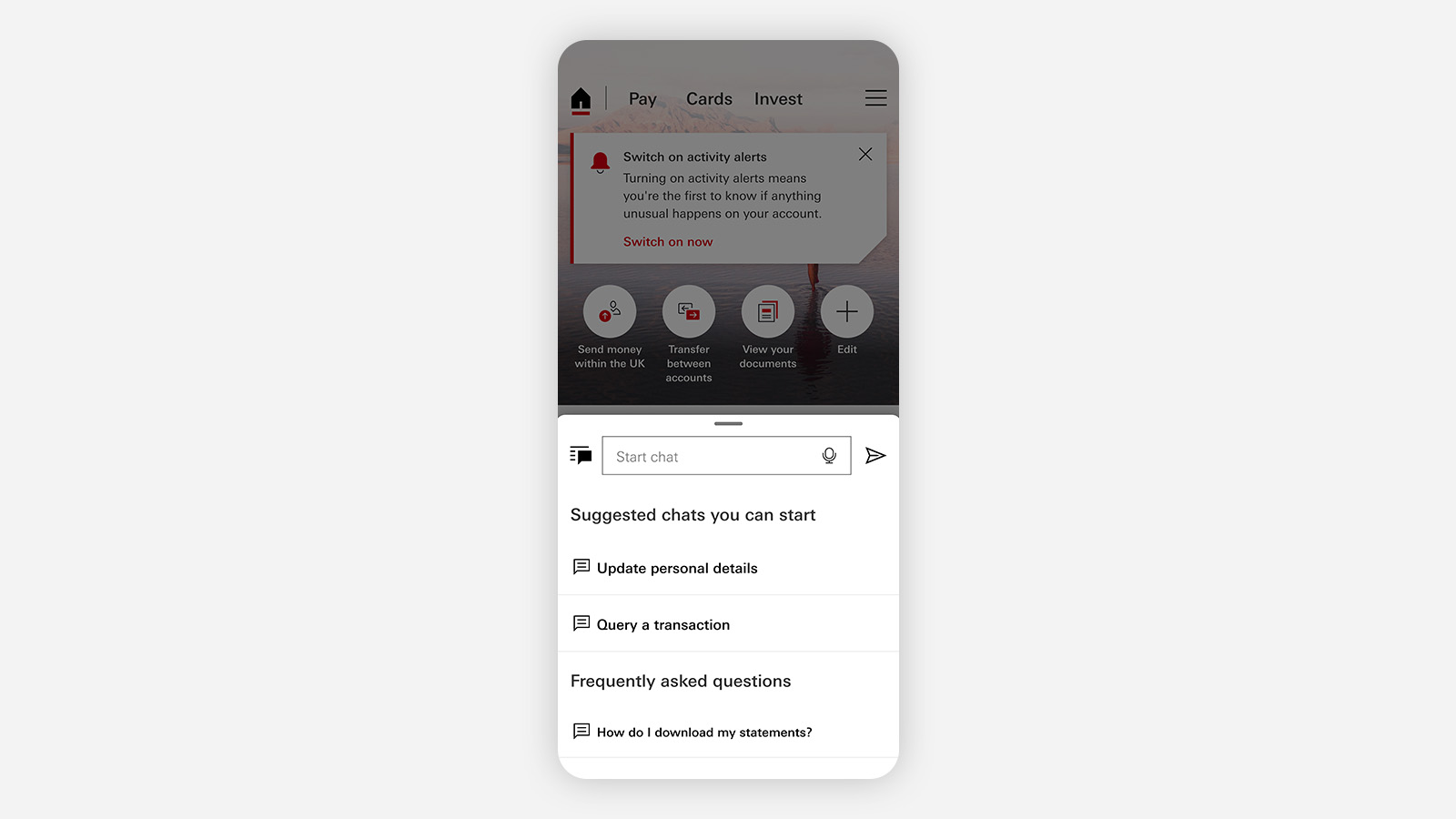 the HSBC UK App chat feature