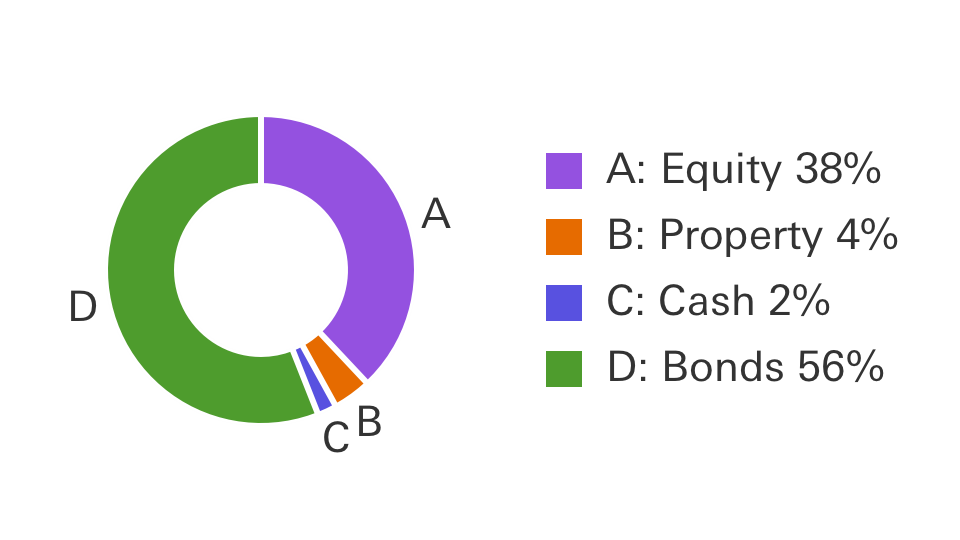 Conservative portfolio pie chart, showing Equity at 38%, Property 4%, Cash 2% and Bonds 56%.